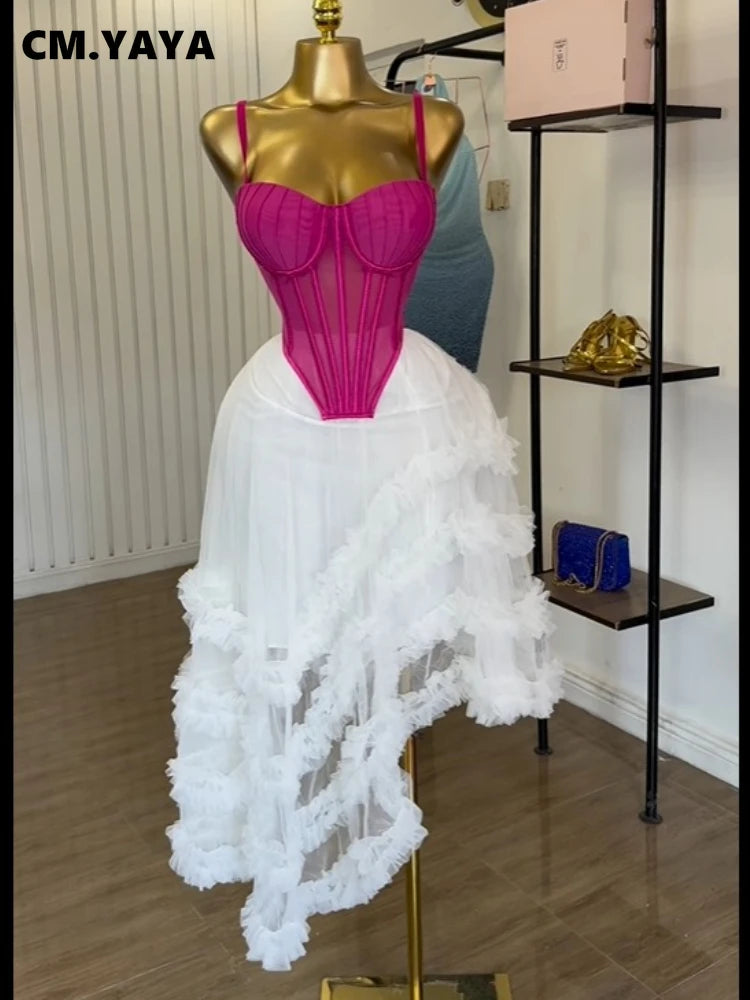 CM.YAYA Women's Dress Set Tunic Irregular Crop Top and Irregular Ball Gown Maxi Long Skirt Suit 2025 Two 2 Piece Set Outfits