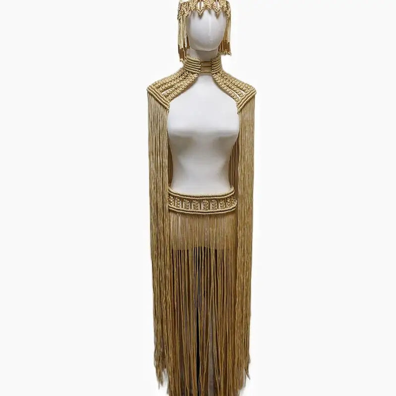 Tassel Hand Crochet Knitted Women Bikini Cover Ups 2023 Summer Holiday Beach Bathing Suit Sexy Hollow Out Skirts Matching Set A01khaki One Size