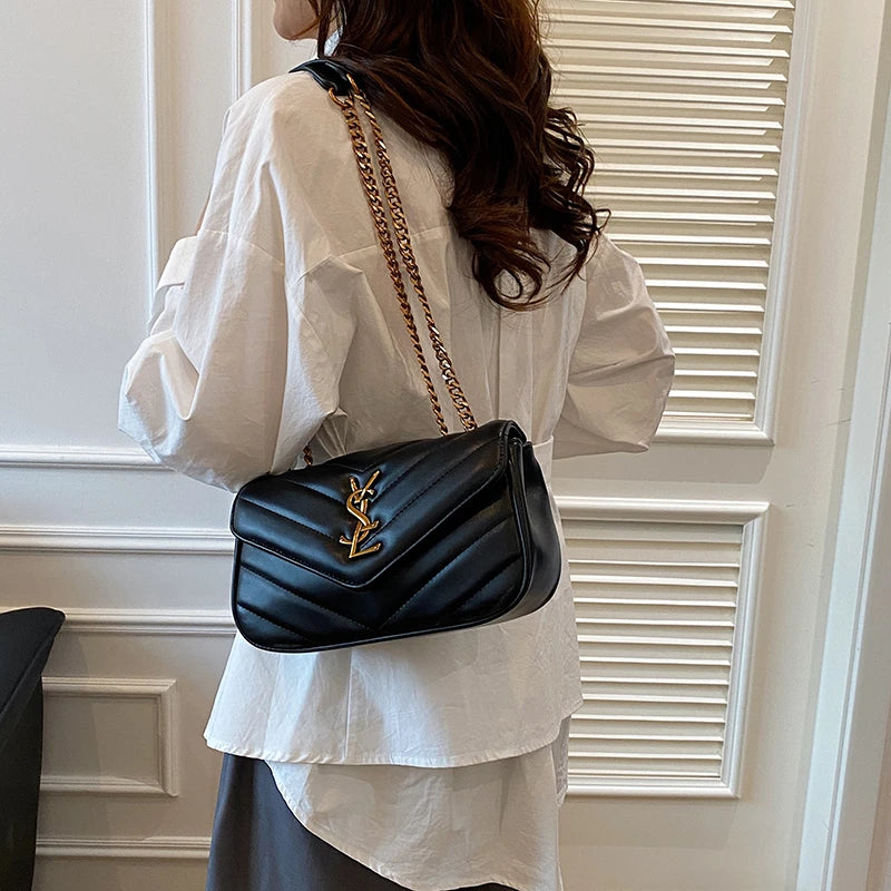 Classic design PU leather chain strap crossbody bag, fashionable women's zipper shoulder bag, casual travel women's bag