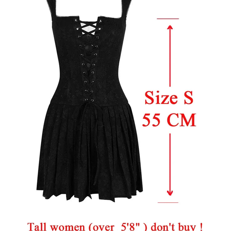 Lace Up One Piece Dresses for Women Vintage Embroidery A Line Pleated Dress Mini Xmas Birthday Party Dress Sexy