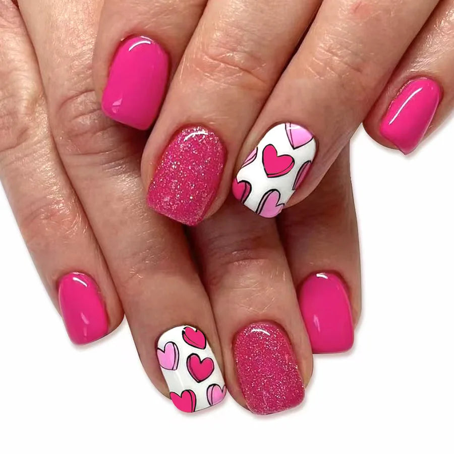 24Pcs Colorful French Press on Fake Nails with Glue Short Square Nail Art Tips Flower Design Wearable Full Cover False Nails
