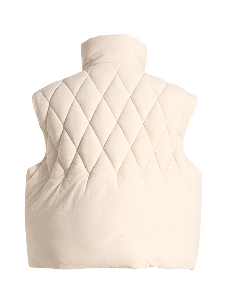 Fashion Women's Waistcoat Loose Stand Collar Single Breasted Sleeveless Plaid Diamonds Tassel Vest Winter