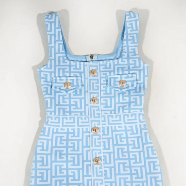 Women Summer Sexy Skyblue Jacquard Mini Bodycon Bandage Dress Elegant Evening Party Dress