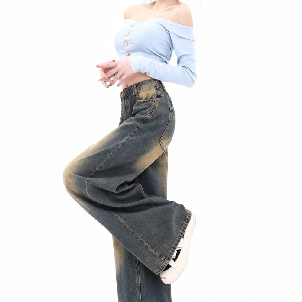 Classic Vintage Baggy Jeans for Women Autumn Winter New Straight Wide Leg Casual Pants Woman Y2K Streetwear Loose Fitting Jeans
