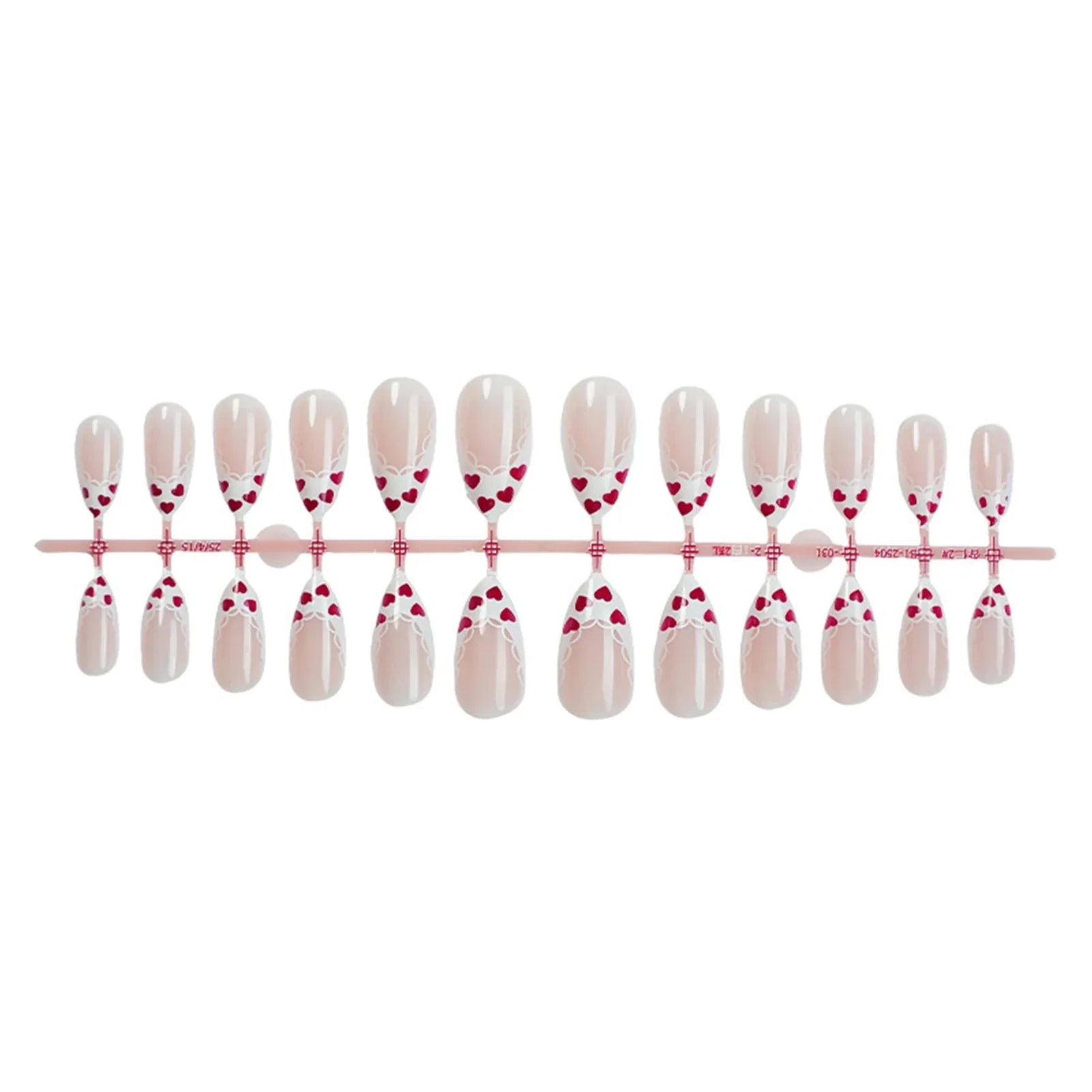 Gentle Women Almond Fake Nails 24Pcs White French Press on Nails Red Love Heart Printed Valentine's Day Charm Manicure Nails Art