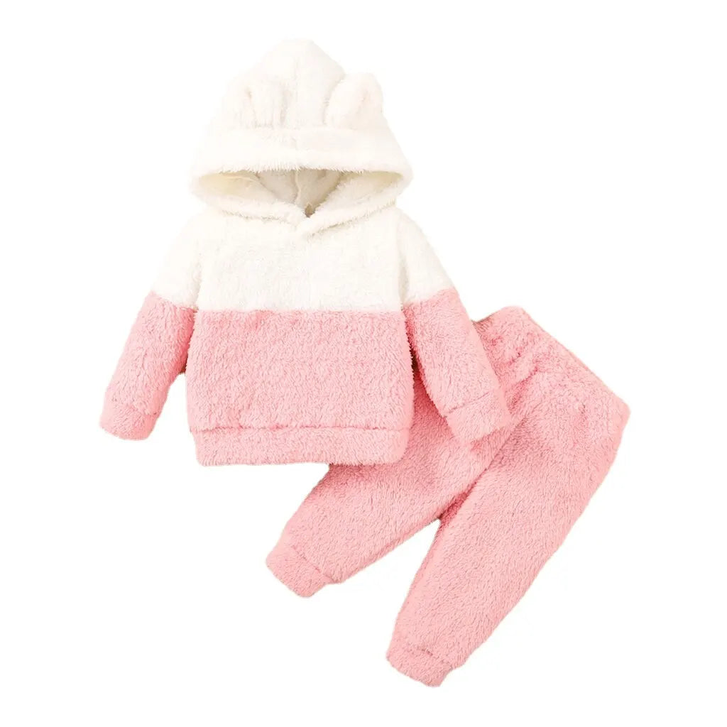 Cute Baby Clothes 3-24 Months Infant Girl Clothing Set Flannel Long Sleeve Hooded Top+Pant Winter Warm Outfit for Toddler Girl 222208304