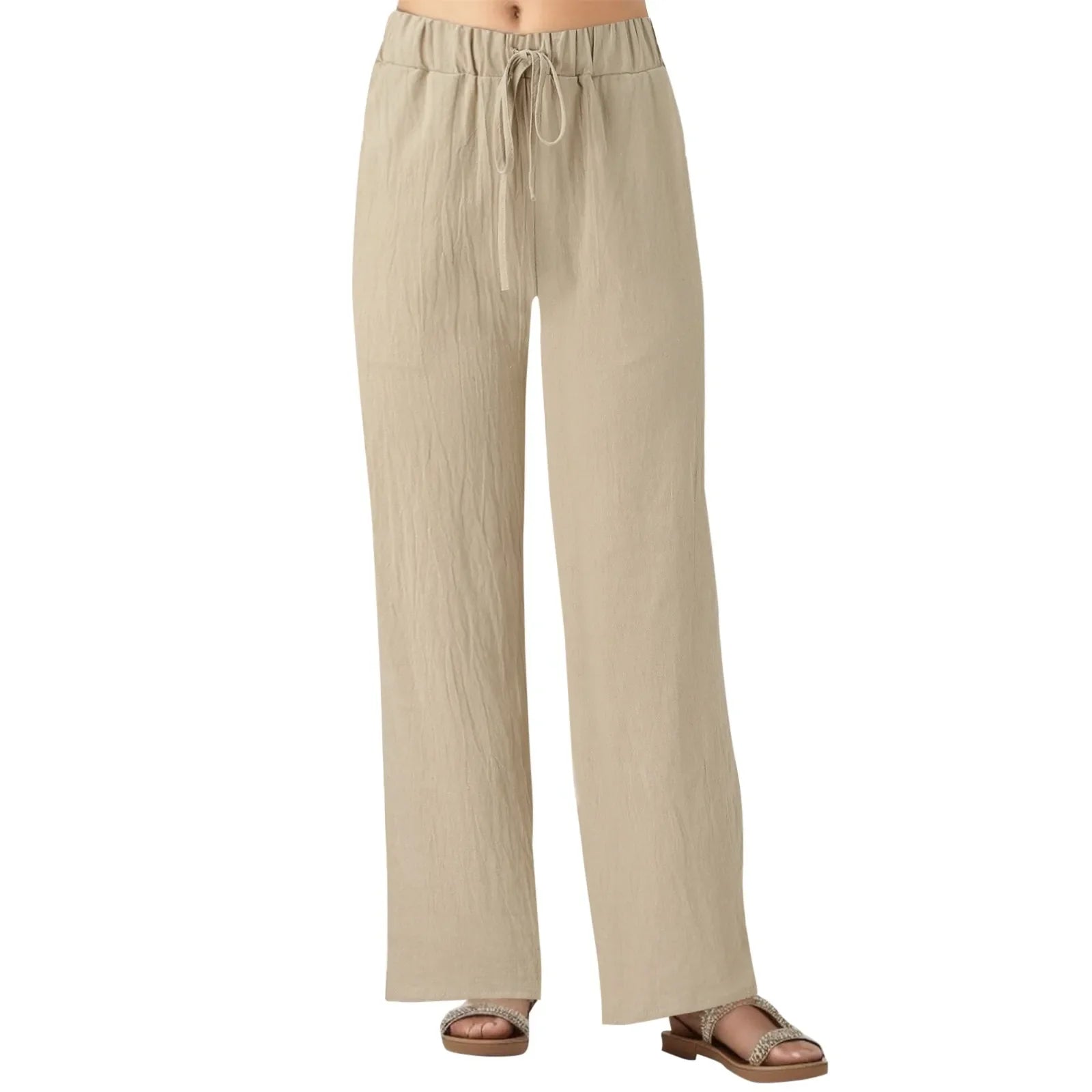 Wide Leg Pants With Pocket Loose Casual Solid Color Bandage Drawstring Womens Trousers Casual Work Elastic Waist Straight Pants