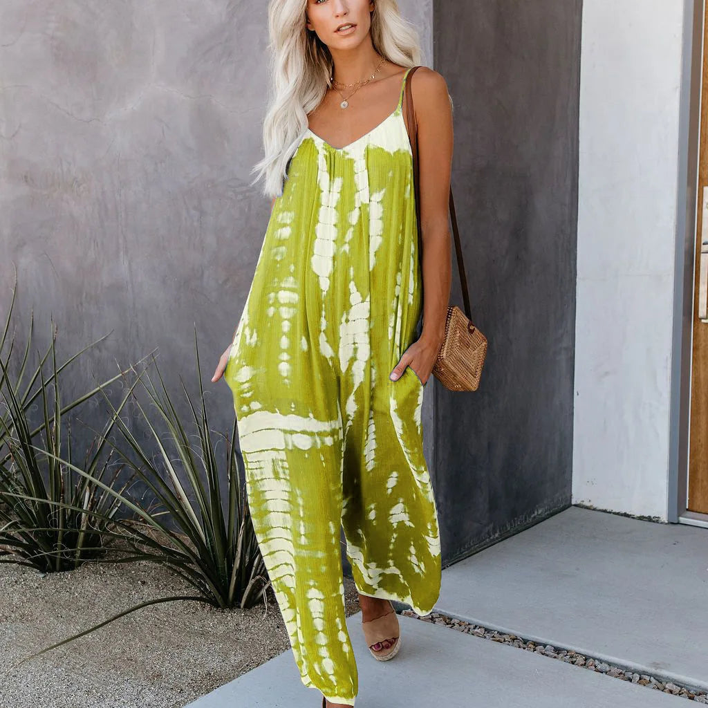 Women's jumpsuit clothing wholesale Russian European and American suspender sexy wide leg pants Lemon Yellow