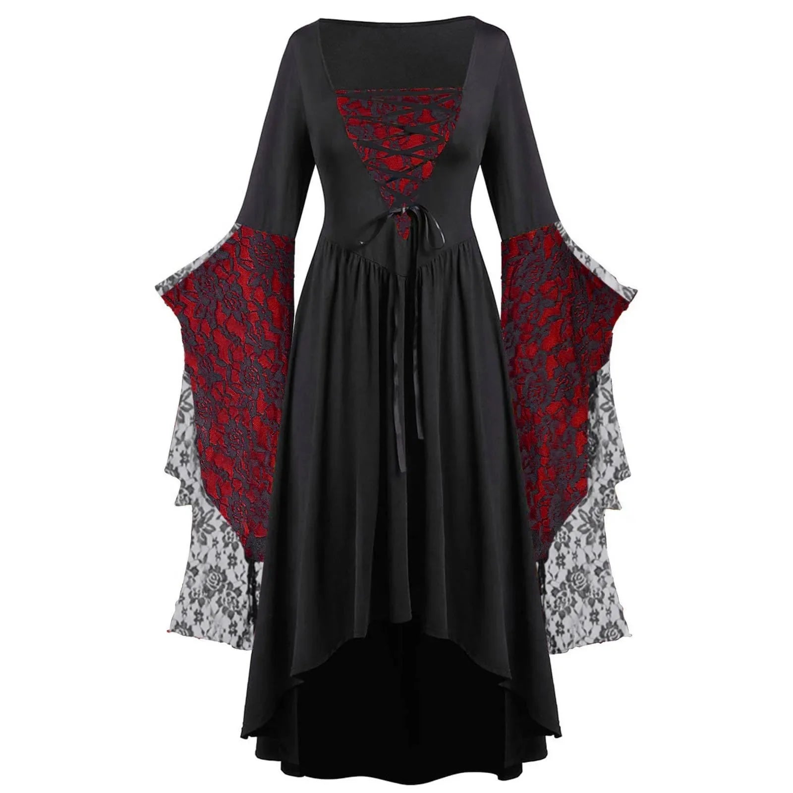Dress Trumpet Sleeve Long Dress Plus Size Vintage Witch Vampire Dress Dresses Up Carnival Party Gothic Halloween Dresses Women Wine