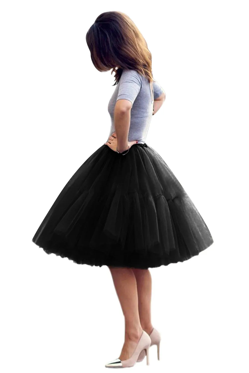 Black Multi-Layers Tulle Tutu Skirts Jupe Femme Saia Midi Summer Belly Dance High Waist Bridal Accessories Under Skirt CPA539 Black