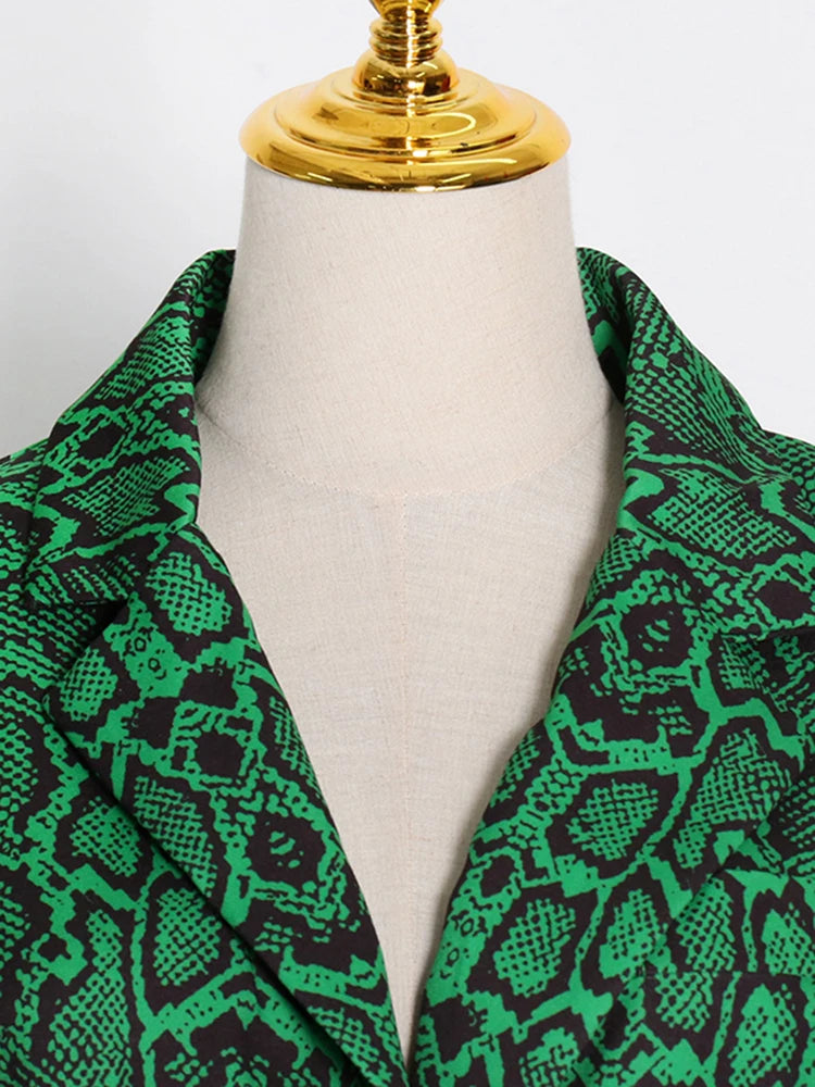 Leopard Temperament Blazer For Women Notched Collar Long Sleeve Tunic Patchwork Pocket Chic Blazers Female Fashion Clothing