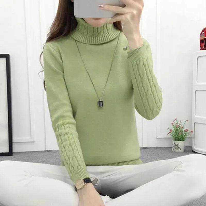 Women Turtleneck Winter Sweater Women Long Sleeve Knitted Women Sweaters And Pullovers Female Jumper Tricot Tops Light Green