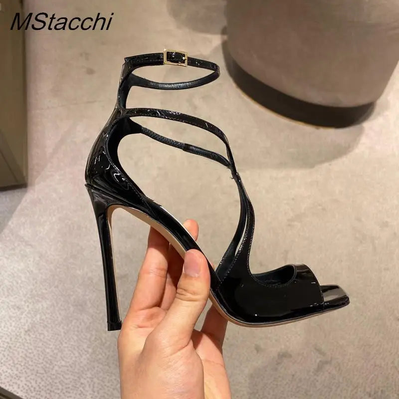 Women's Luxury Sandals Summer Pink Satin Open Toe Stiletto Sandals Concise High Heels Women Pumps Ankle Straps Designer Shoes