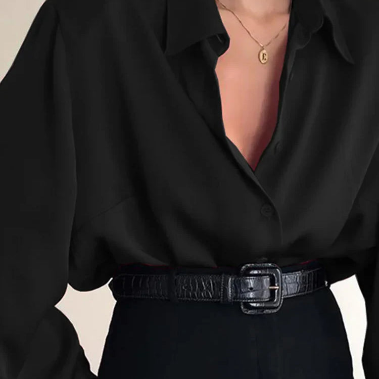 Women Button Blouses Turn Down Collar Shirts Office Lady Long Sleeve Casual Blouse Loose OL Shirt Baggy Tops Red/Wine Red /Black