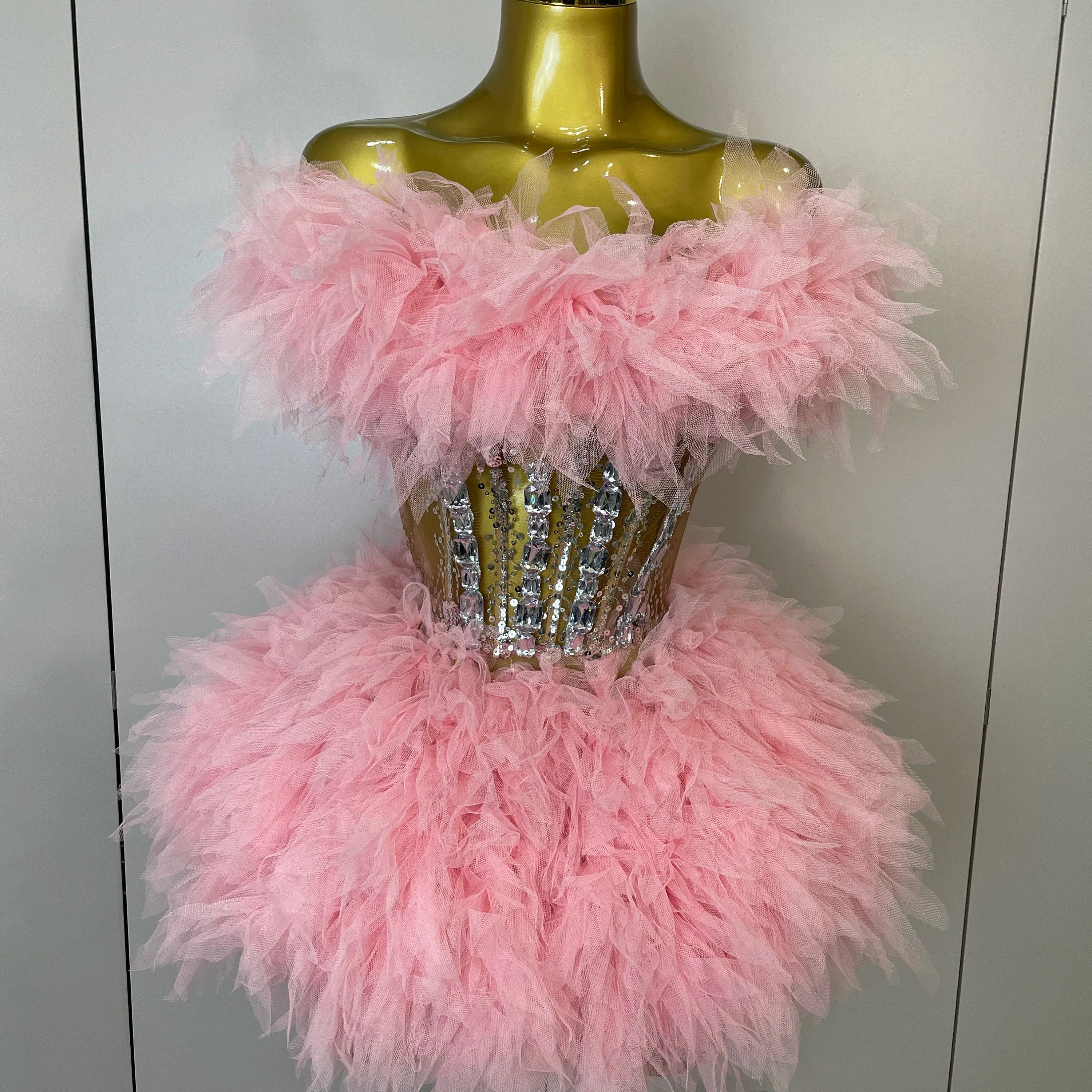 Jupe sexy dos nu en maille duveteuse pour femme, ensemble 2 pièces à paillettes et diamants, tenue de scène, de fête d'anniversaire, de tournage, 2025