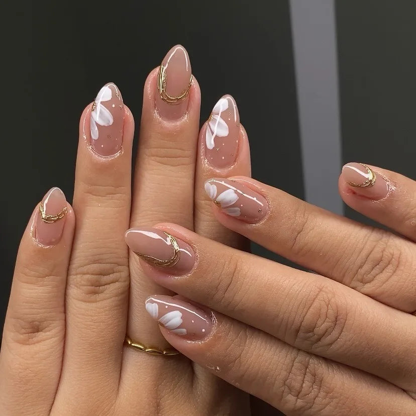 24Pcs Mid-length Almond False Nails with Red Pink Dot Design Press on Fake Nails for Woman Detachable Full Cover Nails Tips Art