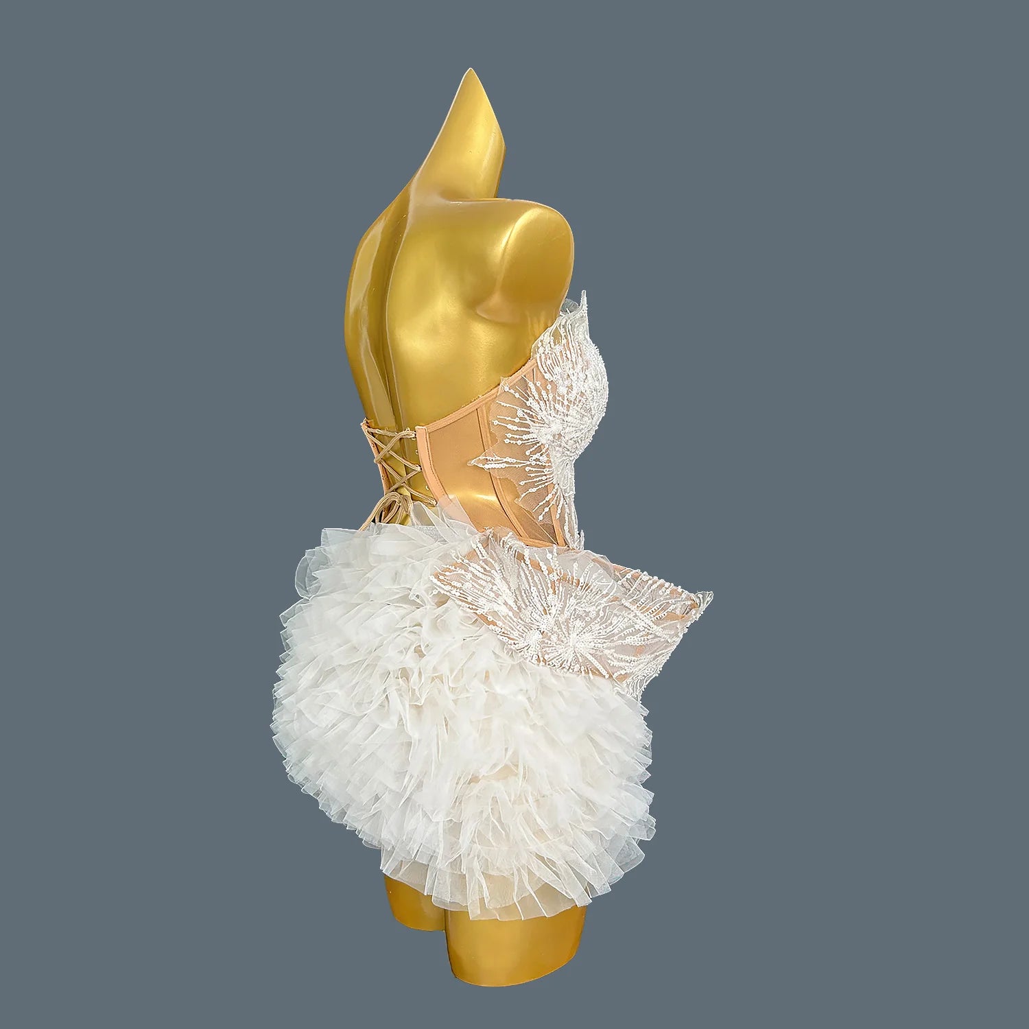 Sexy Sequins Pearls Women Top Short Skirt 2Pcs Club Dance  Asymmetrical Dress Designer Party Celebrate Stage Wear Pugongying