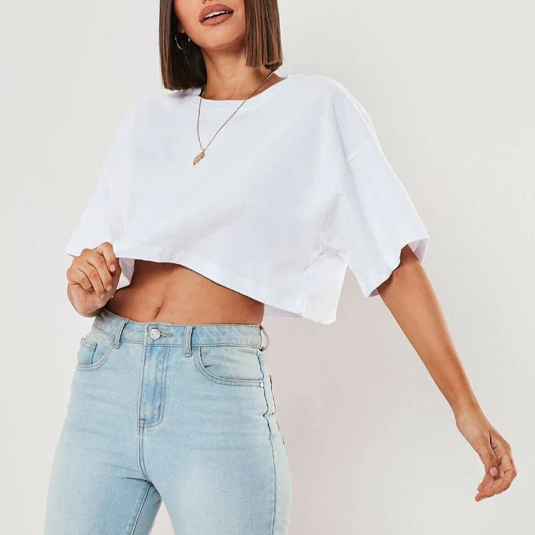 Cotton Women Short Sleeve Dance Running Clothes Yoga Fitness Crop Top Navel Baring New Sport T-shirt Loose Gym Workout Shirts