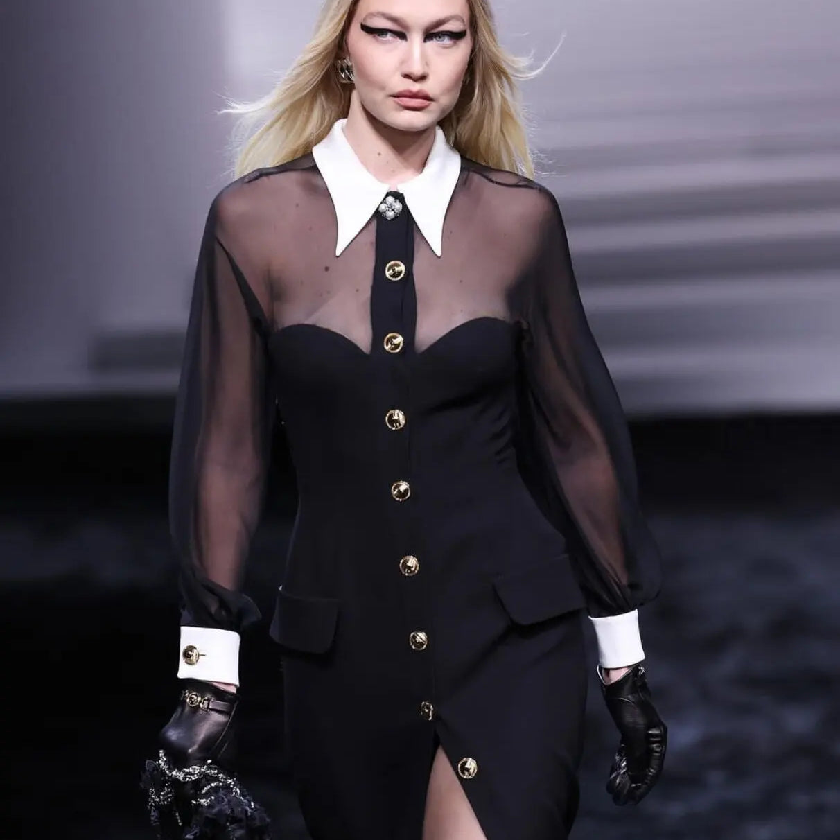 Spring Women Long Sleeve Mesh Button Bodycon Long Bandage Dress Fashion Runway Celebrate Evening Party Dress