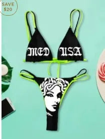 Sexy Goth Bikini 2023 Women Letters Skull Print Swimsuit Split Bathing Suit High Waist Gothic Bikinis Sets Beach Outfits 11