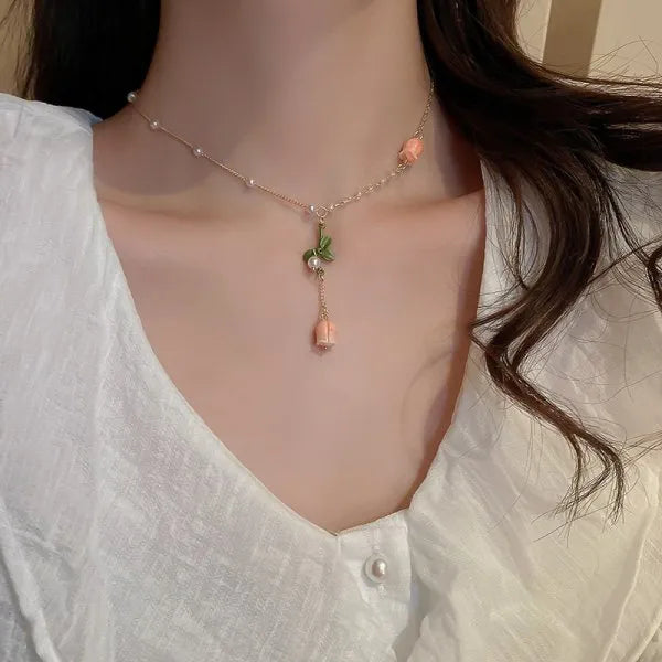 Exquisite Cherry Blossoms Flower Necklace For Women Crystal Zircon Rose Heart Butterfly Clavicle Chain Wedding Romantic Jewelry NC22Y0585