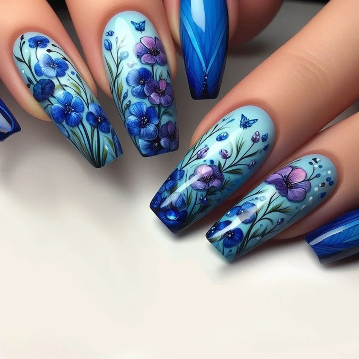 24Pc Retro Gold False Nails Mid-length Square Ballet Acrylic Press on Nails with Maple Leaves Designs Fake Nails with Jelly Glue