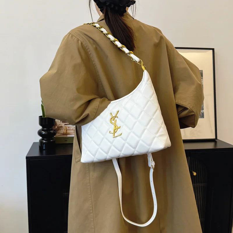 2025 Quilted Chain-Strap Hobo Bag for Women, Chic Minimalist Crossbody Purse, Unique Shoulder Bag