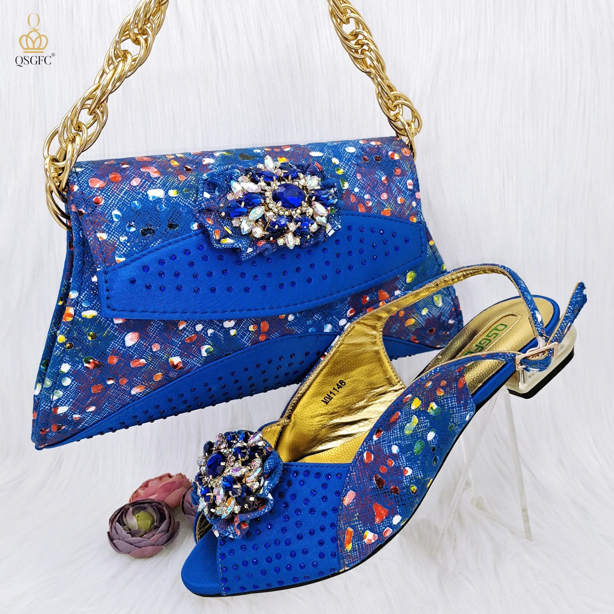 All-match French Open-toe Rhinestone Stiletto Low Heel Shoes Royal blue Color Women's Shoes And Bags ROYAL BLUE