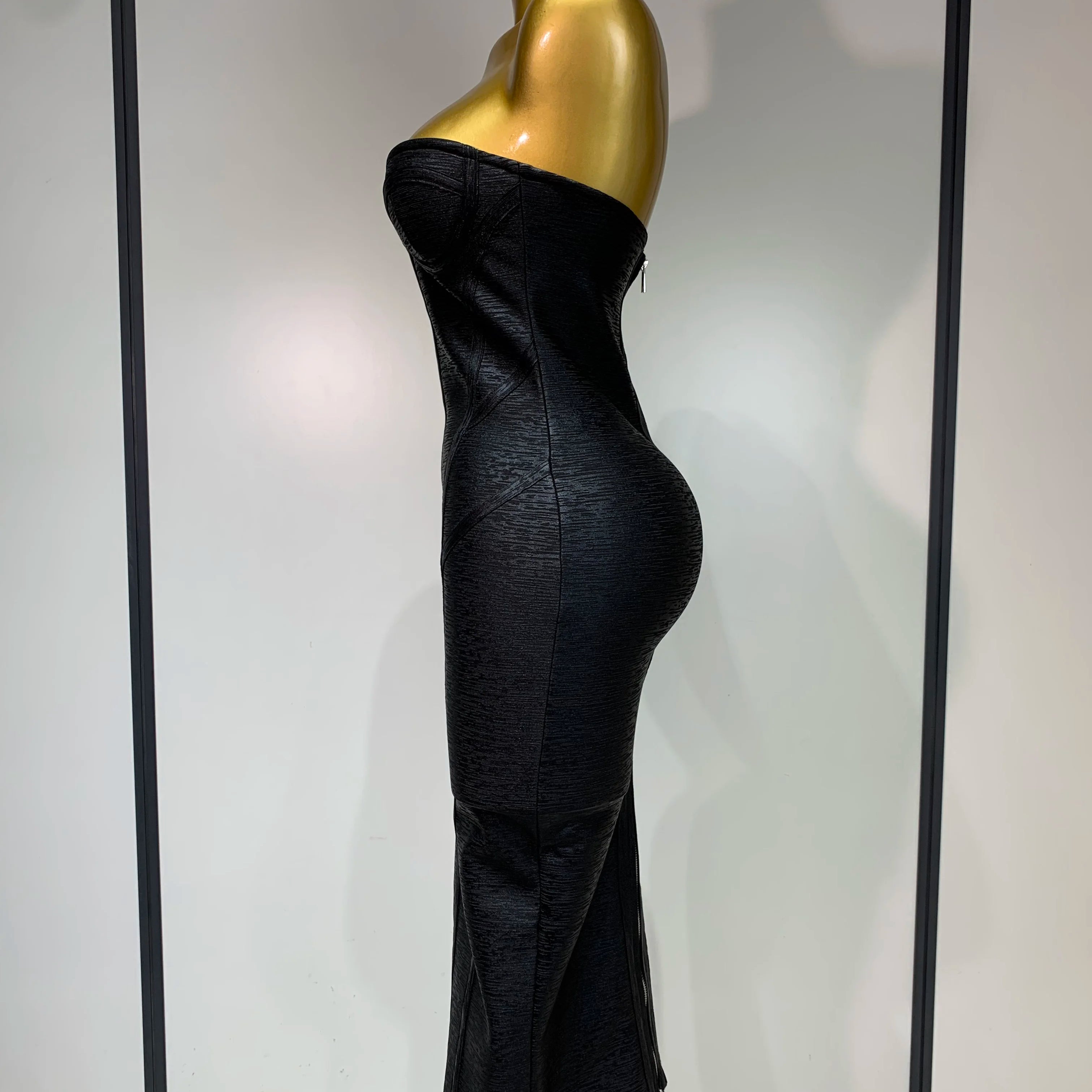 Vestido bandage bodycon preto sem alças 2025, novo vestido feminino sexy, cor de alumínio, moda para festa noturna, vestidos de aniversário luxuosos