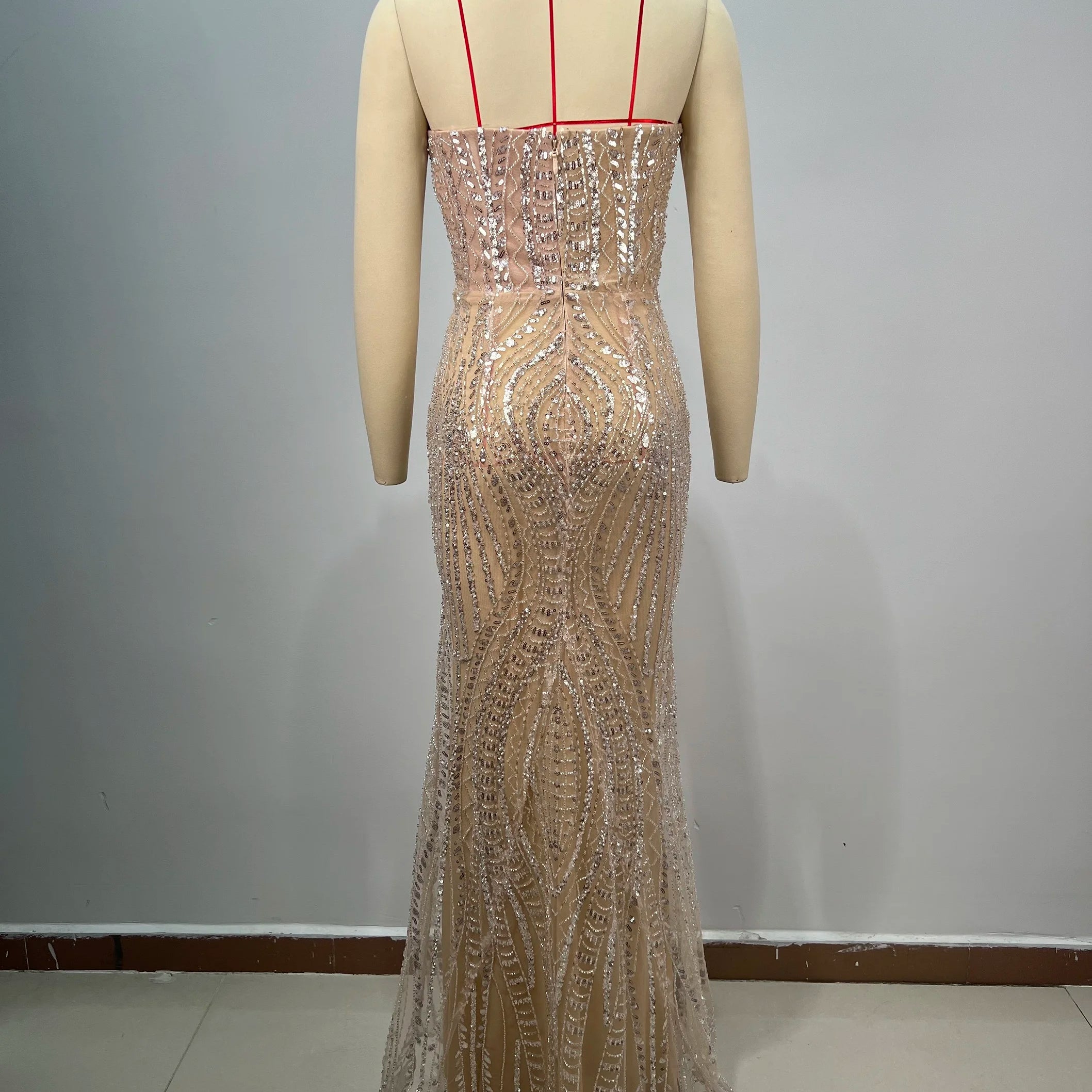 Luxury Diamond Champagne Sequins Sexy  Straplerss Ankle Length Dress Woman Birthday Party Dress Celebrity Cocktail Party Vestido