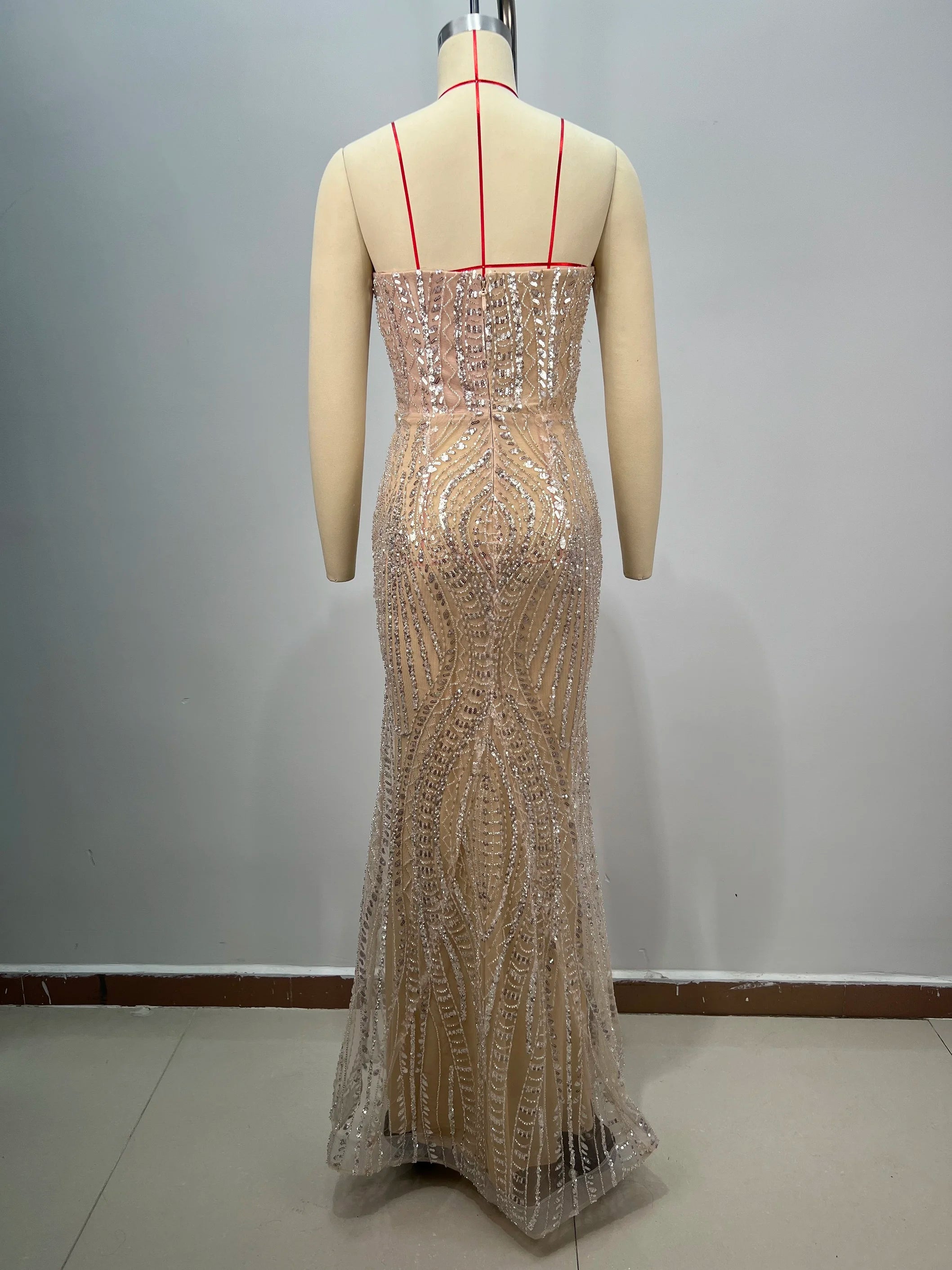 Luxury Diamond Champagne Sequins Sexy  Straplerss Ankle Length Dress Woman Birthday Party Dress Celebrity Cocktail Party Vestido