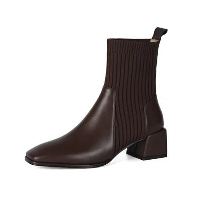 2023 Autumn Winter New Ankle Socks Shoes Women Fashion Large Size 43 Knitted Short Boots Women Slip on High Heels Botas De Mujer Brown