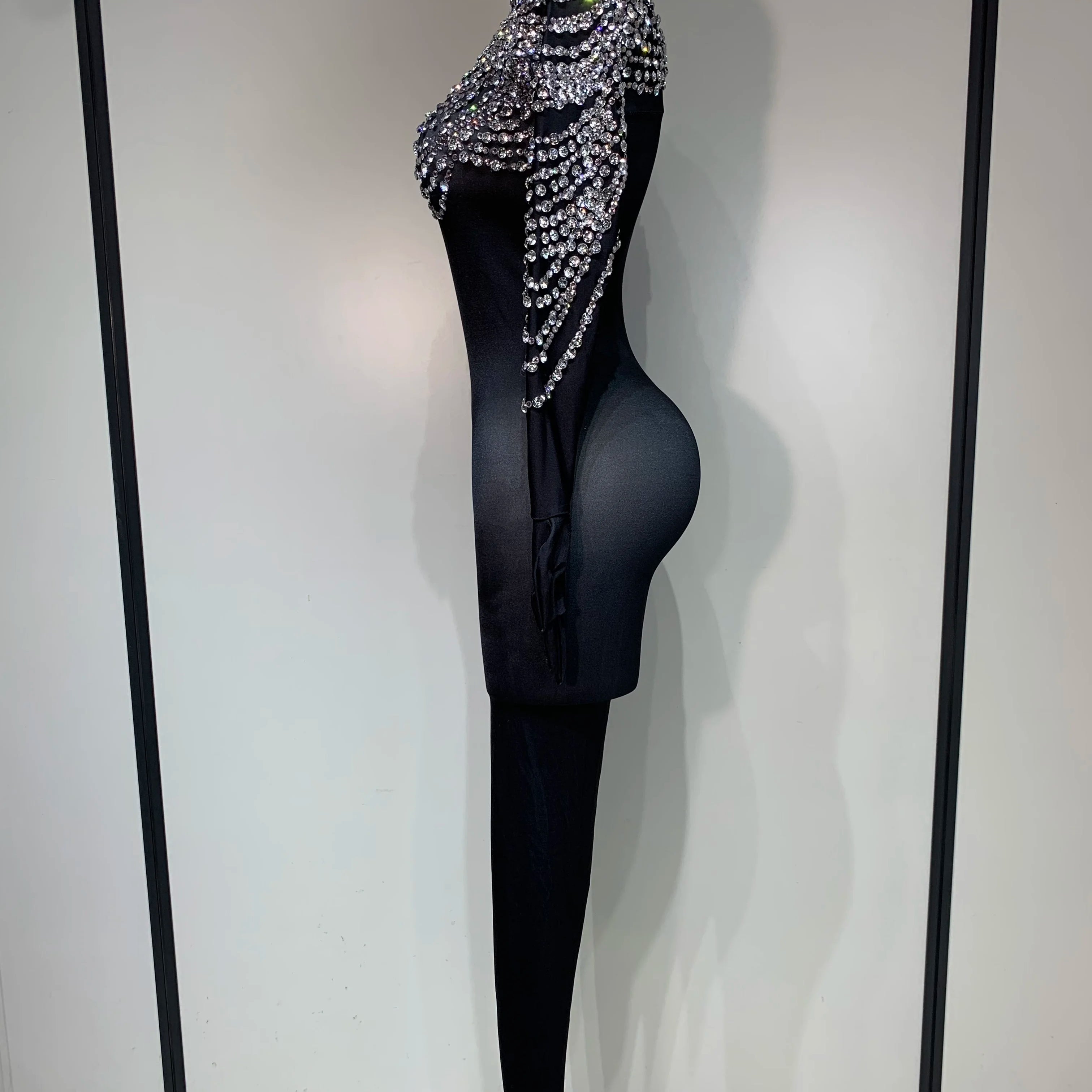 Stock Women Sexy Nightclub Evening Party Drag Queen Singer Dancer Stage Performance Costume Luxury Rhinestone Stretch Jumpsuit