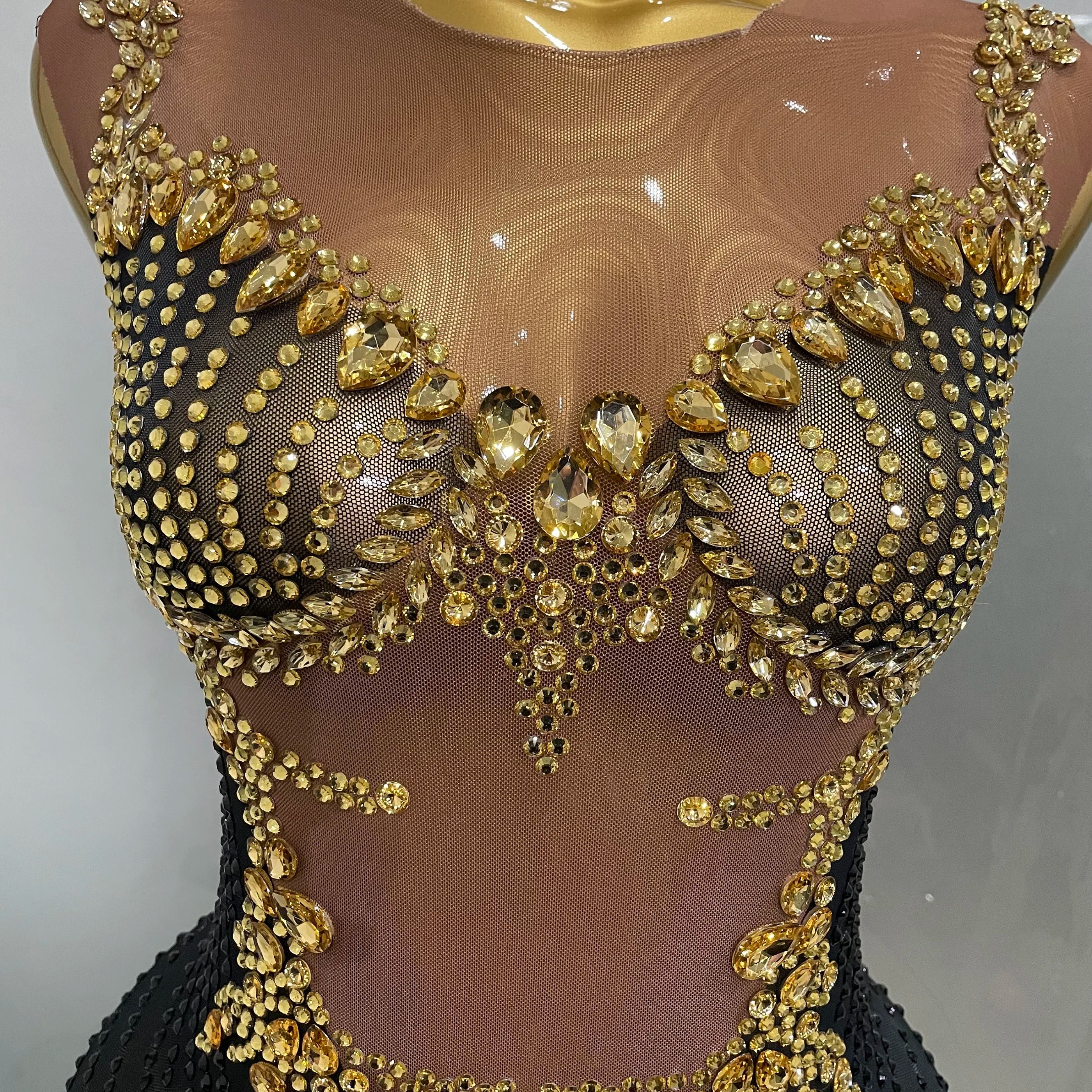 Sexy Sparkly Rhinestones Sleeveless Long Dress 2025 New Women Birthday Celebrate Evening Photo Shoot Stage Performance Costume