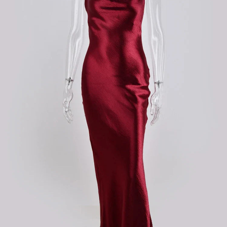 JULISSA MO Sexy Spaghetti Strap Backless Summer Dress Women Satin Lace Up Trumpet Long Dress Elegant Bodycon Party Dresses 2021 wine red