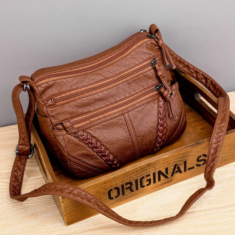 Women Messenger Bags Matching-all Leather Feeling PU Shoulder Bags Fashion Gift for Girls & Middle Aged Female brown as picture