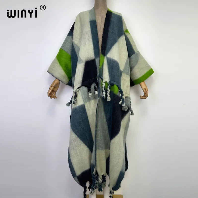 Winter Women tassel Cardigan coat Loose Christmas dress robe longue Thick Warm free size Middle East Female Kaftan 6 One Size