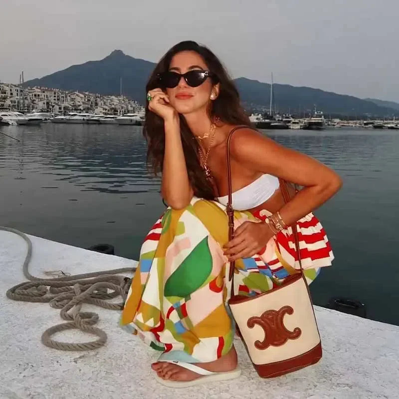 TRAF Print Skirts Women Summer Midi Skirt Ruffle Dress Elastic Waist Skirts Luxury Elegant Women's Skirts Aesthetic Skirts