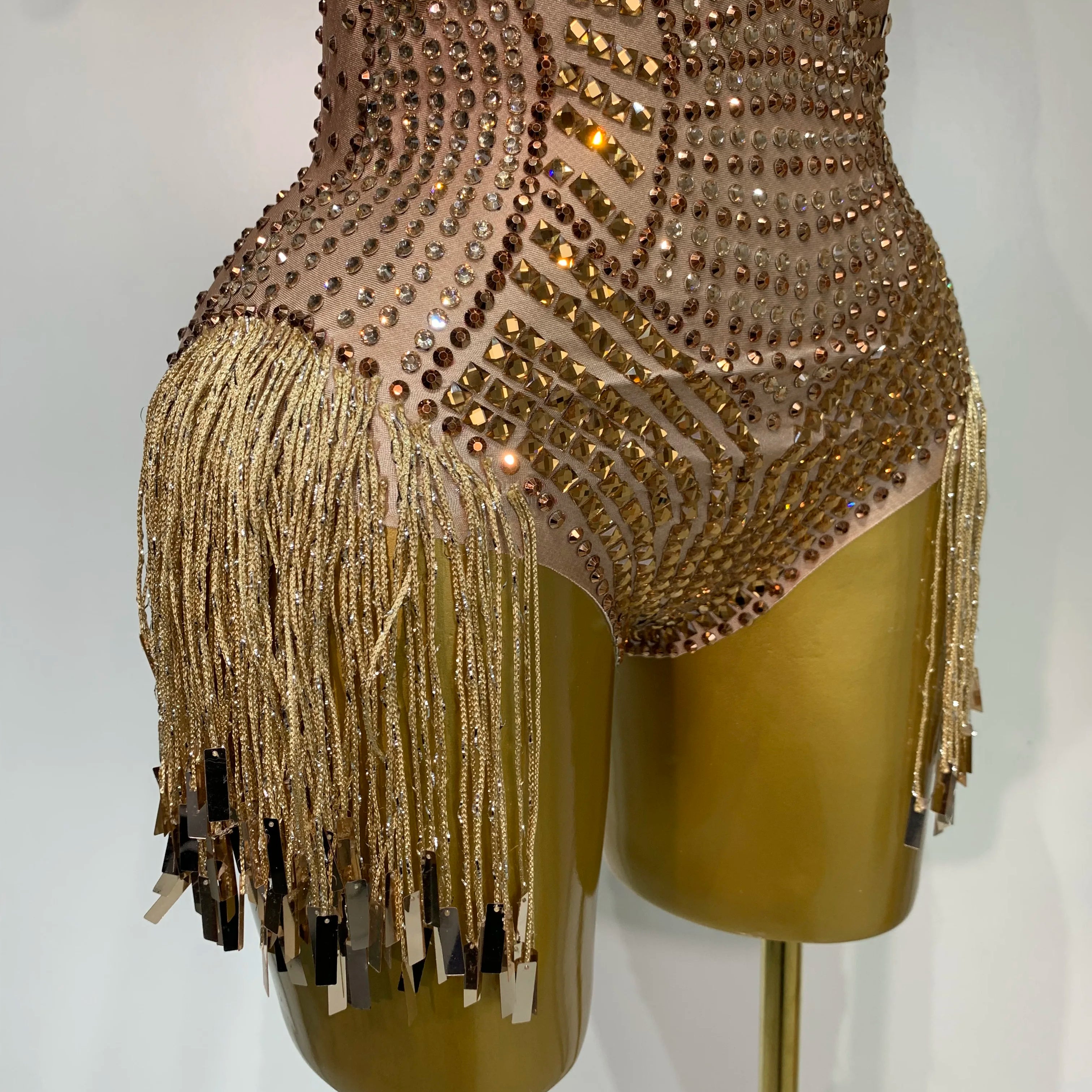 Luxury Sparkly Rhinestones Tassels Sequins Bodysuit Women Sexy Halter Backless Stage  Performance Costume Club Birthday Outfit