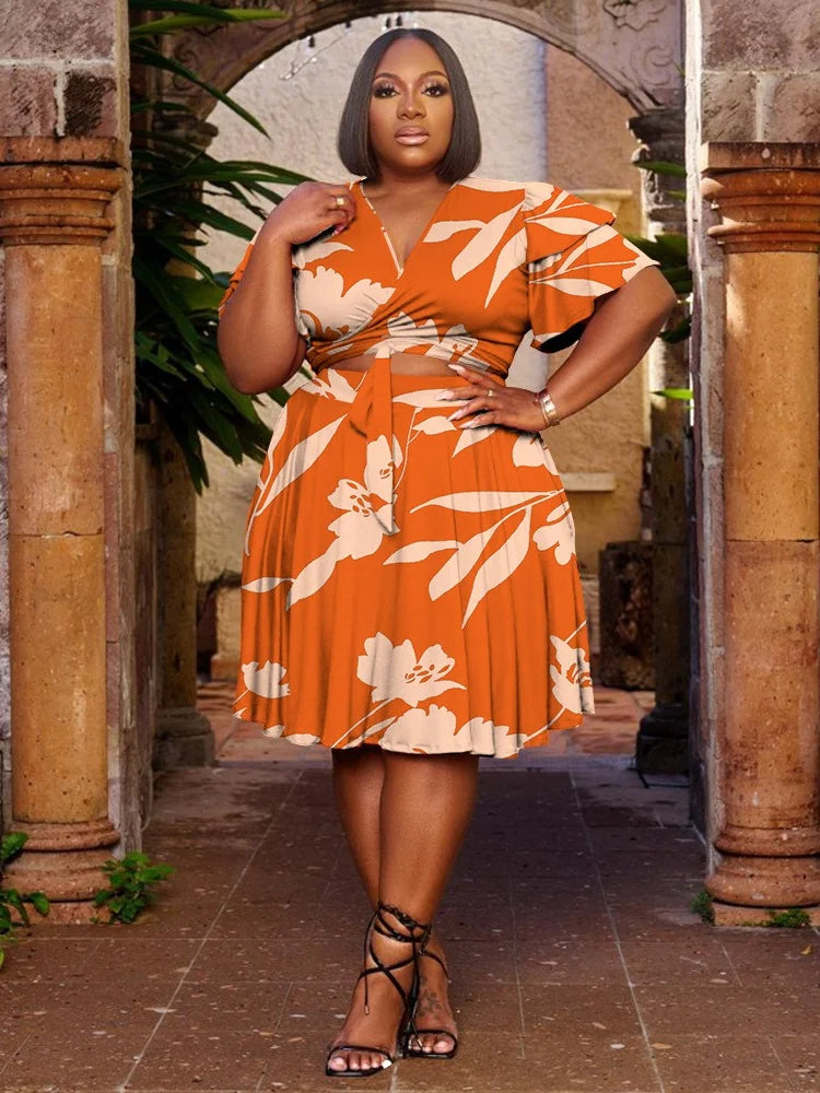 Wmstar Plus Size Shorts Sets Casual V Neck Crop Top and Short Skirts Two Piece Women Matching Outfits Wholesale Dropshipping