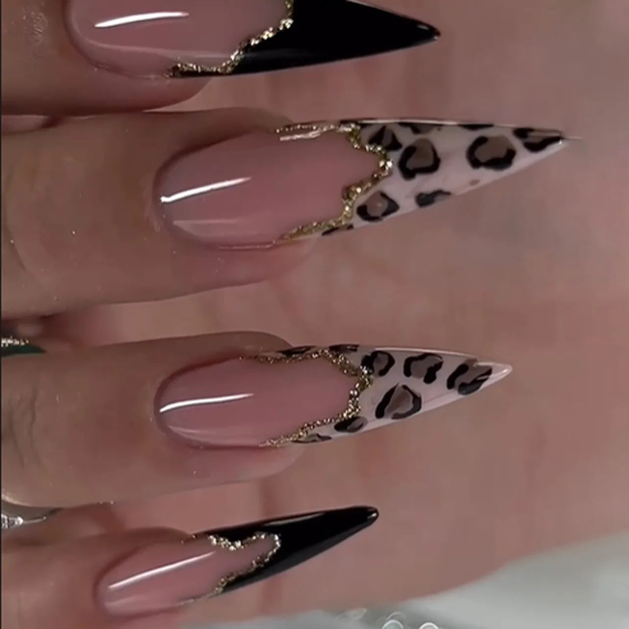 24 peças unhas postiças com cola amêndoa preto vermelho gradiente design destacável strass acrílico unha postiça longa stiletto unhas de pressão
