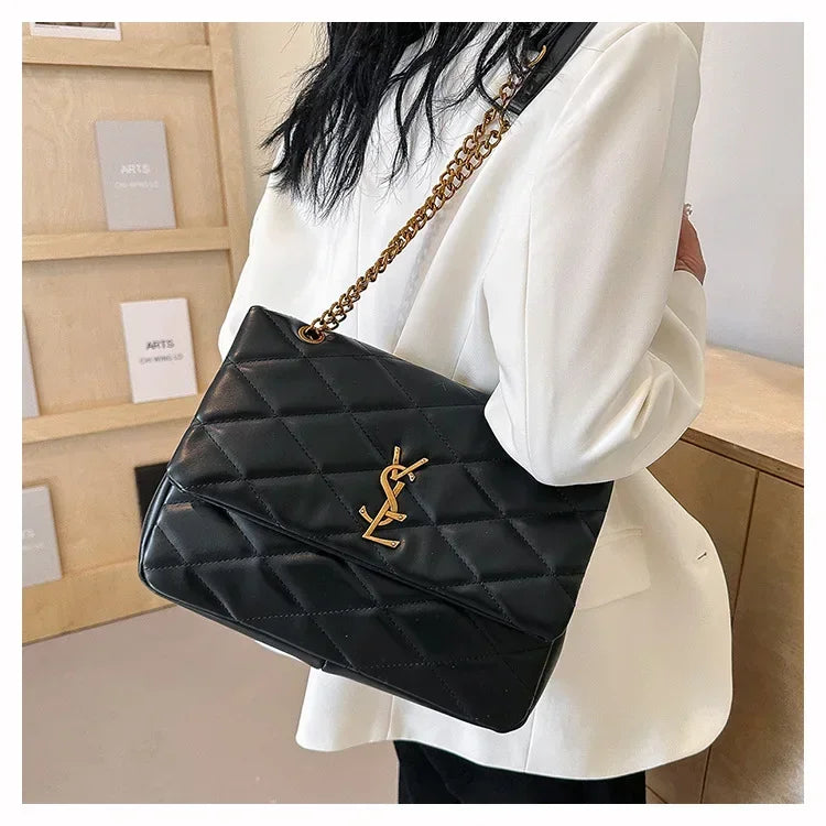 2025 Geometric Diamond Pattern Crossbody Bag, Vintage PU Leather Chain Strap Purse for Women, Anti-Theft Lightweight Work Travel