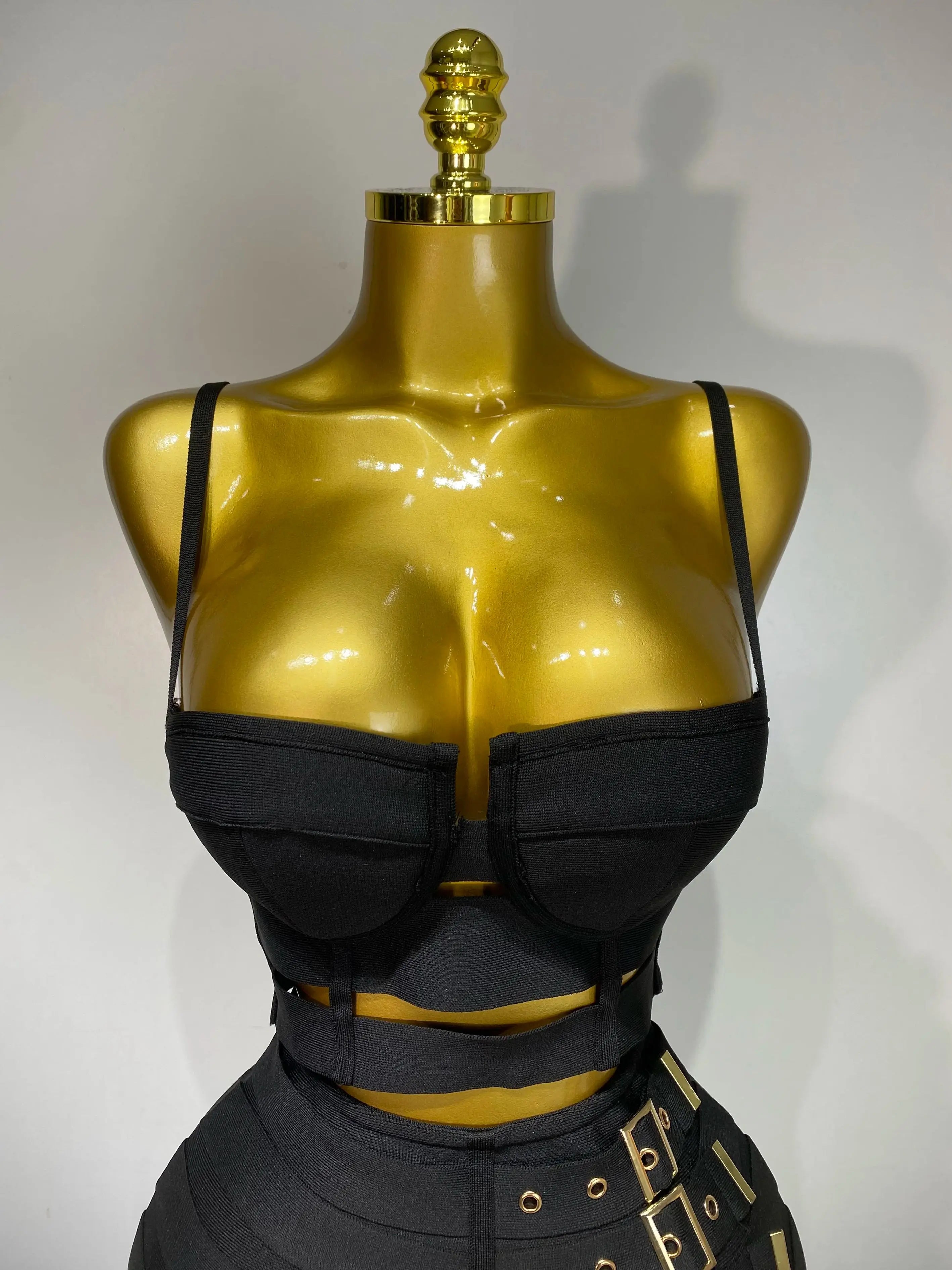 Women Sexy Black Cut Out Bodycon Bandage Skirt Two Piece Set 2025 Celebrity High Streeet Evening Birthday Club Party Outfits