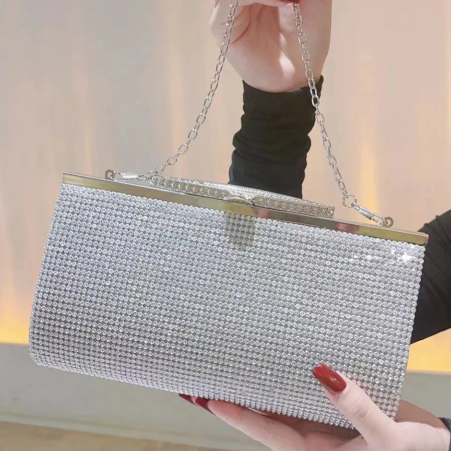 Glitter Rhinestone Clutch For Women Crystal Purse Crossbody For Bridesmaid Wedding Party Handbag Luxury Silver Evening Bag