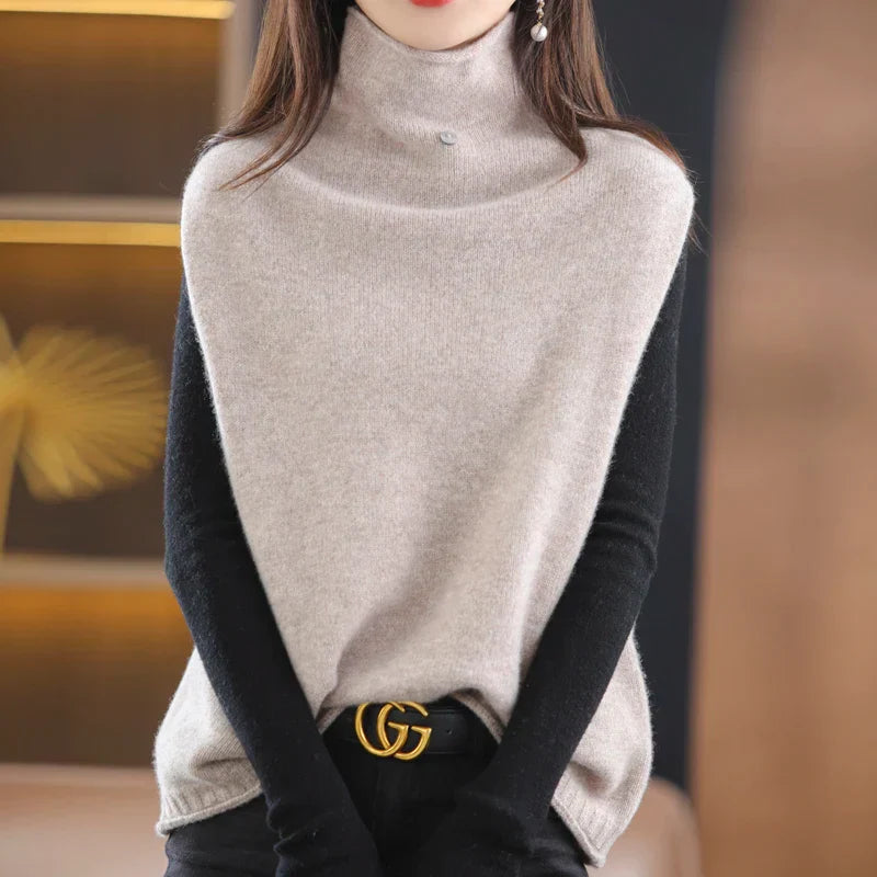 2023 100% Pure Wool Turtleneck Waistcoat Women's Knitted Vest New Autumn And Winter Sleeveless Top Sweater JQ137 camel