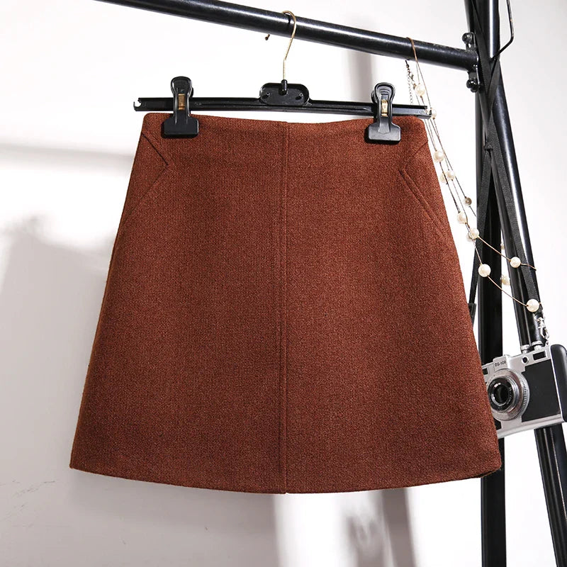 Fashion Wool Skirt Women Autumn Winter Thick Warm A-Line High waist Mini Skirts Women's Woolen Boots Short Skirts Faldas F196
