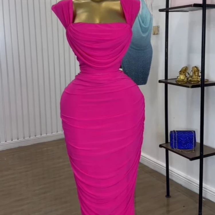 GLCMYAYA Fashion Stacked Ruched Women's Dress Set Crop Tops and Bodycon Midi Maxi Skirts Suit Vacation Two 2 Piece Set Outfit