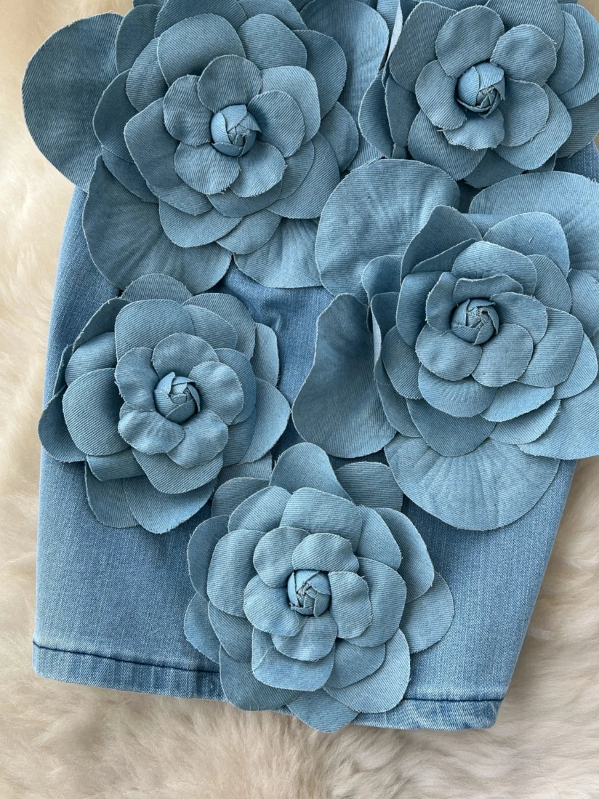 Elegant 3D Flower Rose Short Party Dresses Women Summer Holiday Sleeveless Strapless Corset Blue Denim Jeans Dress Mini Vestidos