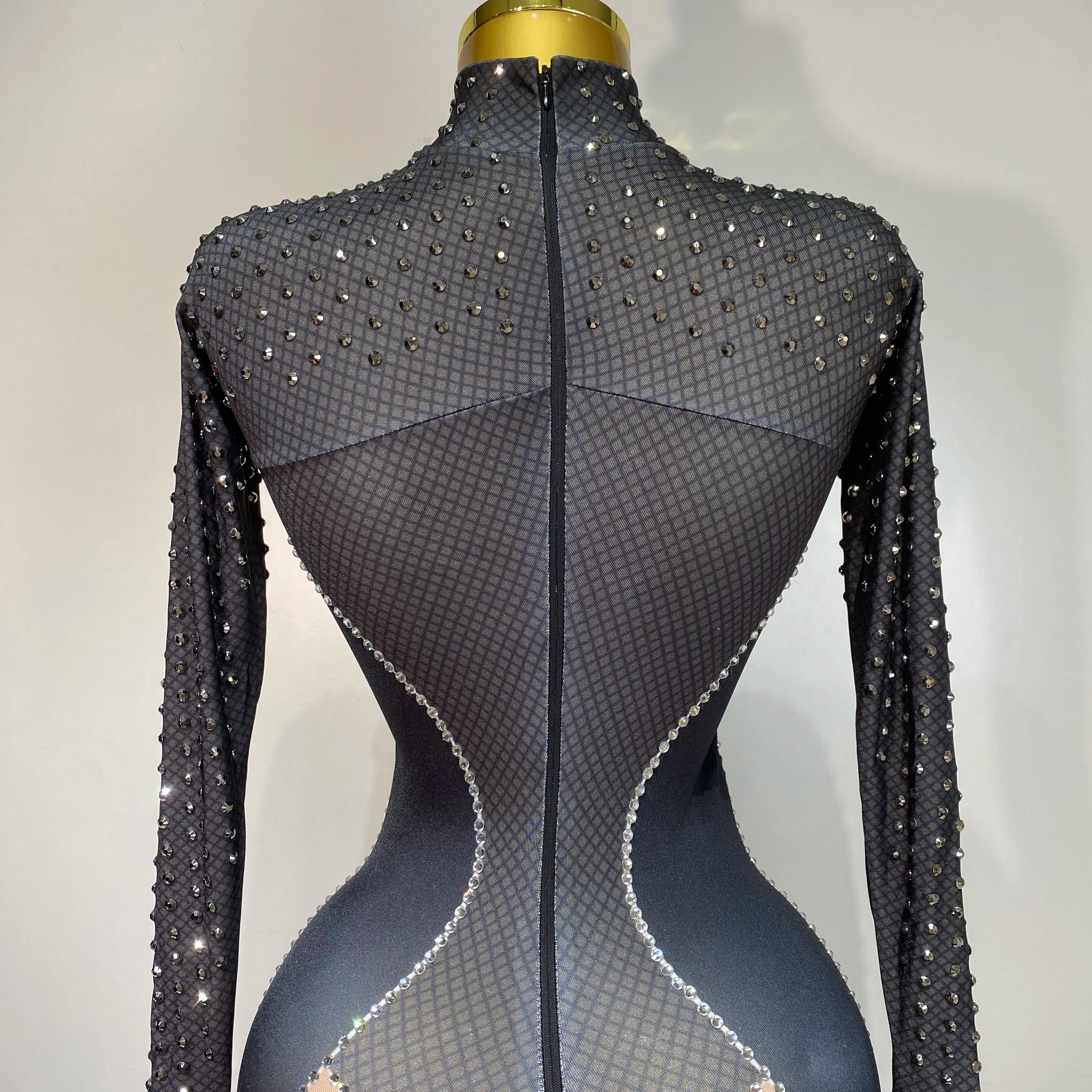 Sparkly Diamond Women Sexy Bodycon Jumpsuit Nightclub Bar Party Show Gogo Dancer Clothing Drag Queen Outfit Stage Costume