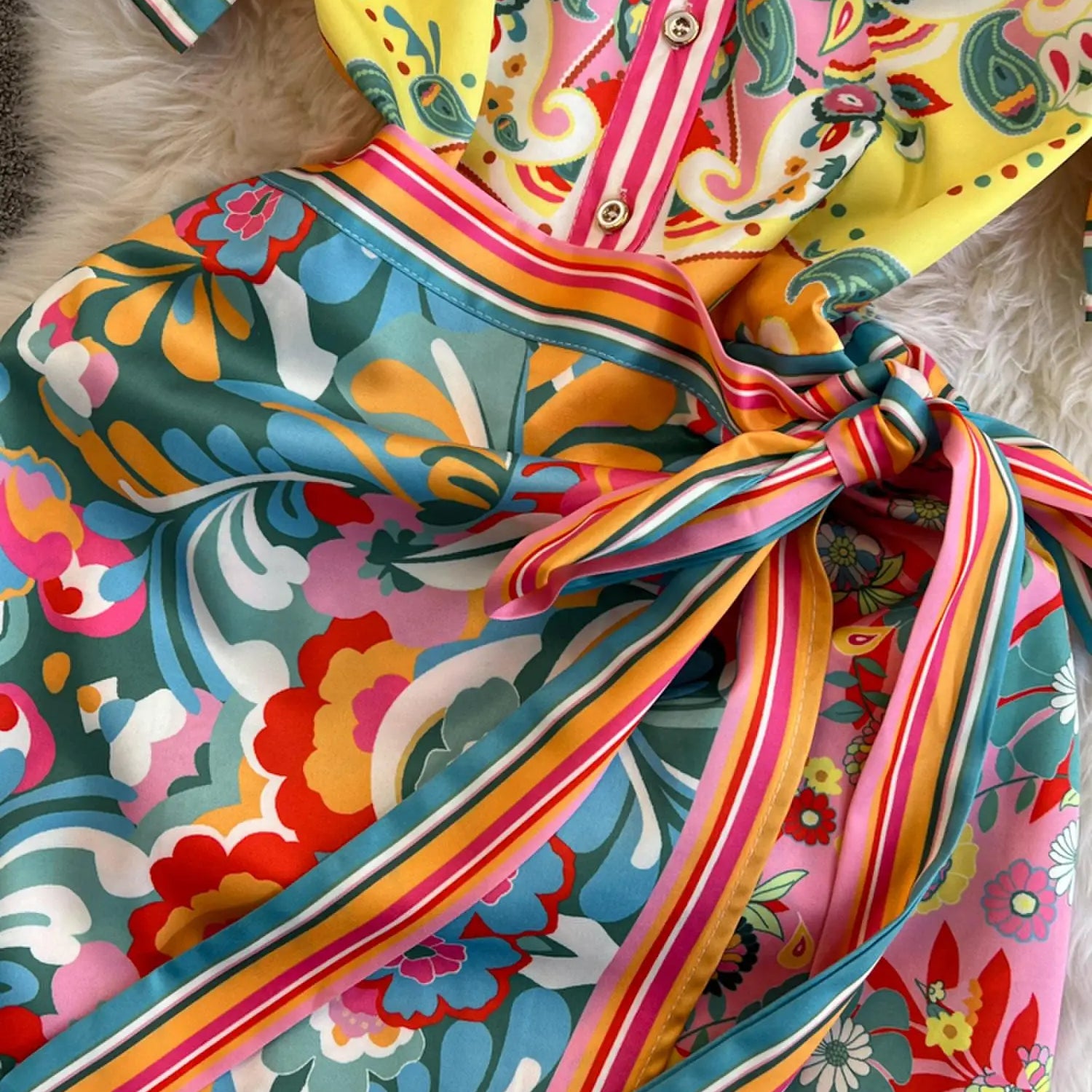 Summer Fashion Designer Dress Women's O-Neck Short Sleeve Floral Print Stripe Vintage Belt Lace Up Irregular Midi Vestidos